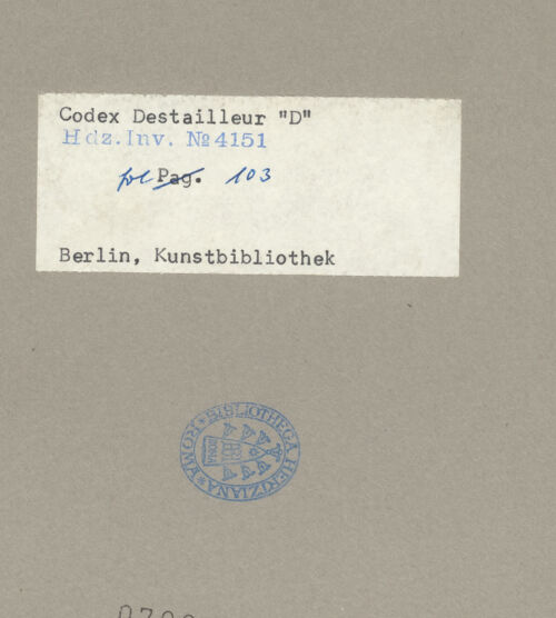 Rückseite von Kunstbibliothek [https://www.deutsche-digitale-bibliothek.de/content/lizenzen/rv-ez/] Codex Destailleur DS. Pietro in Montorio: Tempietto: Aufriss, Schnitt und Details - , bh070252_recto. Foto.