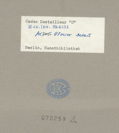 Rückseite von Kunstbibliothek [https://www.deutsche-digitale-bibliothek.de/content/lizenzen/rv-ez/] Codex Destailleur DPalazzo Farnese: Grundriss des Obergeschosses und Maßskizze zum Treppenprofil - rechte Bildhälfte, bh070259_recto. Foto.