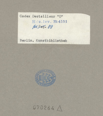 Rückseite von Kunstbibliothek [https://www.deutsche-digitale-bibliothek.de/content/lizenzen/rv-ez/] Codex Destailleur DSt. Peter: Die unteren Turmgeschosse und die Haupttreppe - , bh070264_recto. Foto.