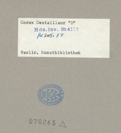 Rückseite von Kunstbibliothek [https://www.deutsche-digitale-bibliothek.de/content/lizenzen/rv-ez/] Codex Destailleur DSt. Peter: Die mittleren und oberen Turmgeschosse - , bh070265_recto. Foto.