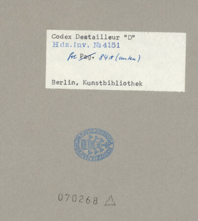 Rückseite von Kunstbibliothek [https://www.deutsche-digitale-bibliothek.de/content/lizenzen/rv-ez/] Codex Destailleur DSt. Peter: Schnitt durch die Kuppel mit vielen Detailzeichnungen - Ausschnitt, bh070268_recto. Foto.