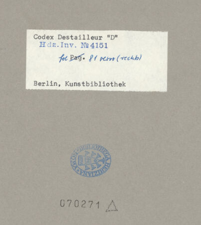 Rückseite von Kunstbibliothek [https://www.deutsche-digitale-bibliothek.de/content/lizenzen/rv-ez/] Codex Destailleur DSt. Peter: Dachzone mit Eingang zum oberen Umgang - , bh070271_recto. Foto.