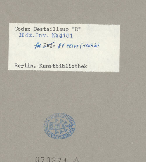 Rückseite von Kunstbibliothek [https://www.deutsche-digitale-bibliothek.de/content/lizenzen/rv-ez/] Codex Destailleur DSt. Peter: Dachzone mit Eingang zum oberen Umgang - , bh070271_recto. Foto.