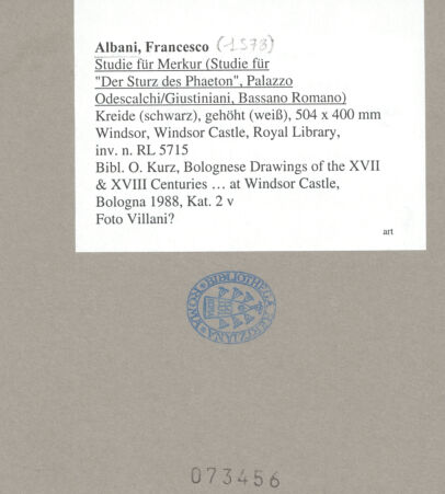 Rückseite von Villani? [https://www.deutsche-digitale-bibliothek.de/content/lizenzen/rv-ez/] Studie für Merkur (Studie für "Der Sturz des Phaeton", Palazzo Odescalchi/Giustiniani, Bassano Romano) - , bh073456_recto. Foto.