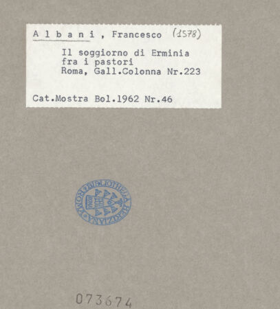 Rückseite von unbekannt [https://www.deutsche-digitale-bibliothek.de/content/lizenzen/rv-ez/] Erminia wird ihrer Rüstung entledigt (Szene aus dem Epos Gerusalemme liberata) - Gesamtansicht, bh073674_recto. Foto.