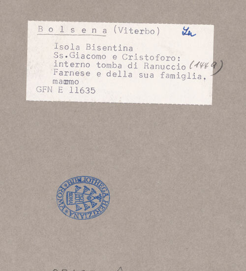 Rückseite von ICCD [https://www.deutsche-digitale-bibliothek.de/content/lizenzen/rv-ez/] Grabmal des Ranuccio Farnese und seiner Familie - , bh074079_recto. Foto.