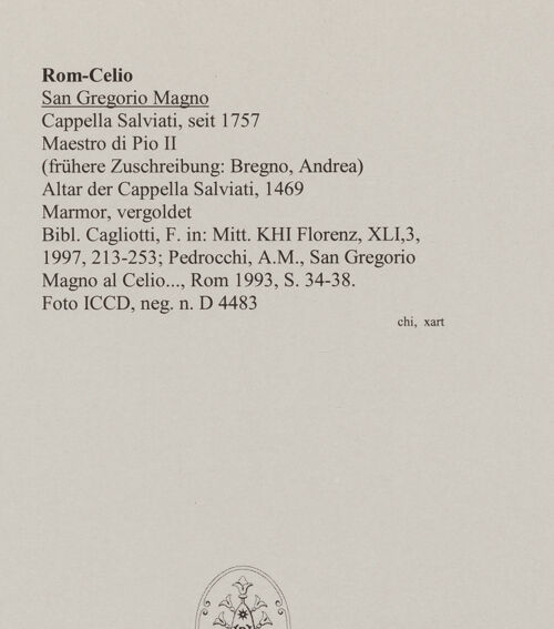 Rückseite von ICCD [https://www.deutsche-digitale-bibliothek.de/content/lizenzen/rv-ez/] Altar der Cappella Salviati - Gesamtansicht, bh074147_recto. Foto.