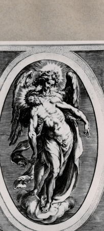 Rückseite von  [http://creativecommons.org/publicdomain/mark/1.0/] Der Engel mit dem Leichnam Christi - , bh074868. Foto.