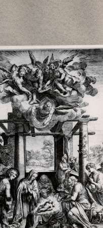 Rückseite von  [http://creativecommons.org/publicdomain/mark/1.0/] Anbetung der Hirten - , bh075032. Foto.