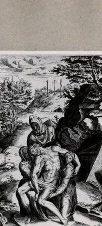 Rückseite von  [http://creativecommons.org/publicdomain/mark/1.0/] Die Beisetzung (nach Michelangelo Buonarroti) - , bh075038. Foto.