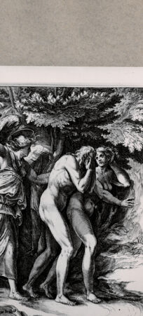 Rückseite von  [http://creativecommons.org/publicdomain/mark/1.0/] Die Vertreibung aus dem Paradies - , bh075076. Foto.