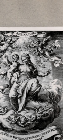 Rückseite von  [http://creativecommons.org/publicdomain/mark/1.0/] Madonna mit Kind in der Glorie - , bh075334. Foto.