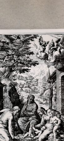 Rückseite von  [http://creativecommons.org/publicdomain/mark/1.0/] Heilige Familie mit Elisabeth und Johannes - , bh075336. Foto.