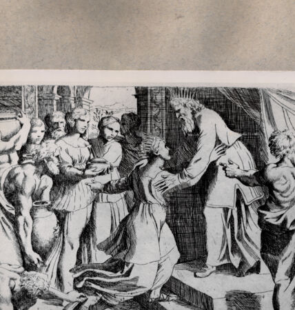 Rückseite von  [http://creativecommons.org/publicdomain/mark/1.0/] Die Königin von Saba bringt Salomo Geschenke - , bh075370. Foto.