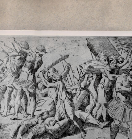 Rückseite von  [http://creativecommons.org/publicdomain/mark/1.0/] David erschlägt Goliath - , bh075374. Foto.