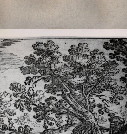 Rückseite von  [http://creativecommons.org/publicdomain/mark/1.0/] Landschaft mit einem Hirten und seiner Herde - , bh076358. Foto.