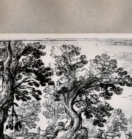 Rückseite von  [http://creativecommons.org/publicdomain/mark/1.0/] Landschaft mit Hirten - , bh076361. Foto.