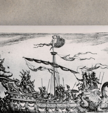 Rückseite von  [http://creativecommons.org/publicdomain/mark/1.0/] Idmon und Mopsos werden von Apollon geleitet - , bh076439. Foto.