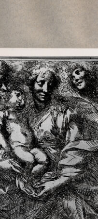 Rückseite von  [http://creativecommons.org/publicdomain/mark/1.0/] Madonna mit Kind und Heiligen - , bh076502. Foto.