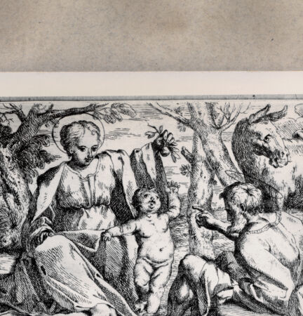 Rückseite von  [http://creativecommons.org/publicdomain/mark/1.0/] Die Ruhe auf der Flucht nach Ägypten - , bh076569. Foto.