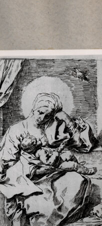 Rückseite von  [http://creativecommons.org/publicdomain/mark/1.0/] Madonna mit Kind - , bh076877. Foto.