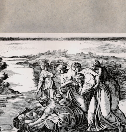 Rückseite von  [http://creativecommons.org/publicdomain/mark/1.0/] Moses wird aus dem Wasser gerettet - , bh078609. Foto.
