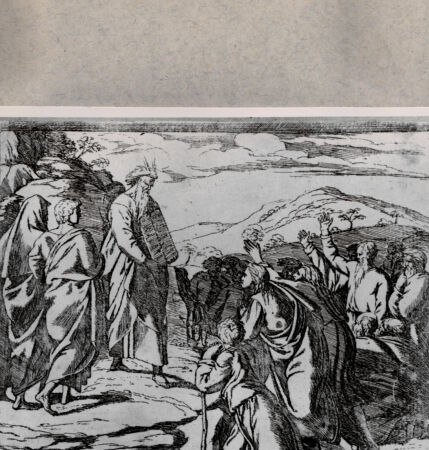 Rückseite von  [http://creativecommons.org/publicdomain/mark/1.0/] Moses zeigt die Gesetzestafeln - , bh078632. Foto.