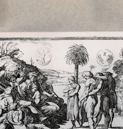 Rückseite von  [http://creativecommons.org/publicdomain/mark/1.0/] Josef erklärt seinen Brüdern die Träume - , bh078637. Foto.