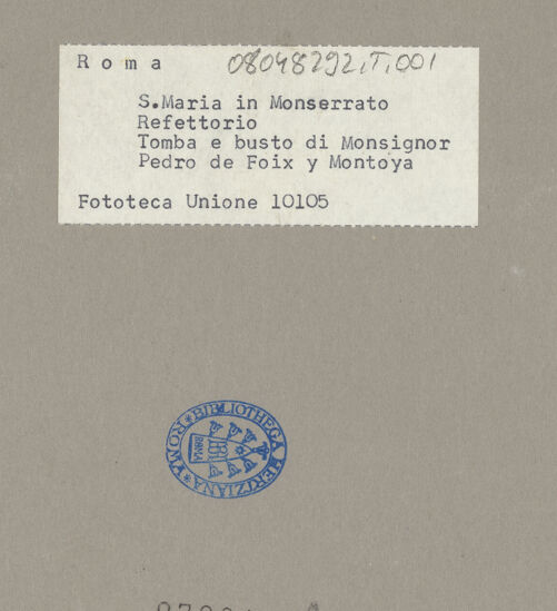 Rückseite von Bibliotheca Hertziana [https://www.deutsche-digitale-bibliothek.de/content/lizenzen/rv-fz/] Grabmal des Pedro Foix de MontoyaBüste des Pedro Foix de Montoya - Büste von unten, bh079840_recto. Foto.