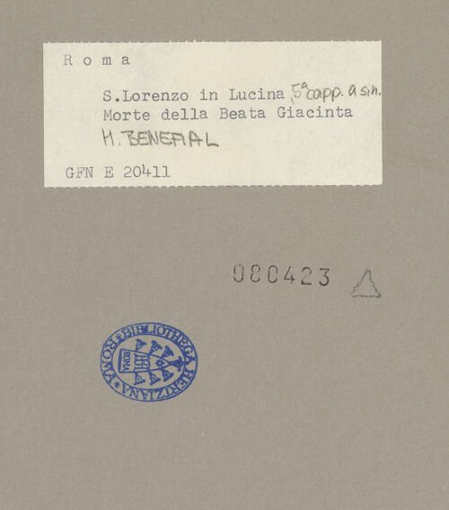 Rückseite von ICCD (GFN) [https://www.deutsche-digitale-bibliothek.de/content/lizenzen/rv-ez/] Der Tod der seligen Giacinta Marescotti - Gesamtansicht, bh080423_recto. Foto.