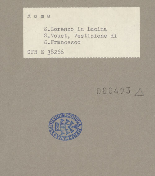 Rückseite von ICCD (GFN) [https://www.deutsche-digitale-bibliothek.de/content/lizenzen/rv-ez/] Die Einkleidung des hl. Franziskus - Gesamtansicht, bh080493_recto. Foto.