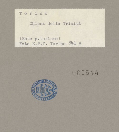 Rückseite von Ente Provinciale Turismo, Torino [https://www.deutsche-digitale-bibliothek.de/content/lizenzen/rv-ez/] Santissima Trinità - Kuppel, bh080544_recto. Foto.