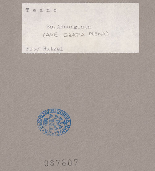 Rückseite von Hutzel, Max [https://www.deutsche-digitale-bibliothek.de/content/lizenzen/rv-ez/] Ave Gratia Plena - Campanile, Teilansicht, bh087807_recto. Foto: Hutzel, Max.