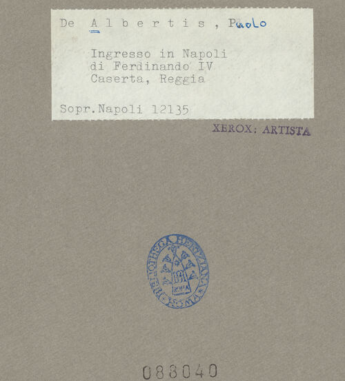 Rückseite von Sopr. BAS NA [https://www.deutsche-digitale-bibliothek.de/content/lizenzen/rv-ez/] Einzug des Ferdinand IV. in Neapel - Gesamtansicht, bh088040_recto. Foto.