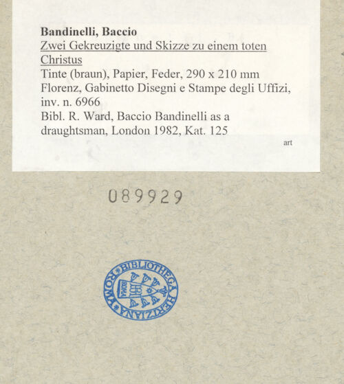 Rückseite von Gabinetto Disegni e Stampe degli Uffizi [https://www.deutsche-digitale-bibliothek.de/content/lizenzen/rv-ez/] Zwei Gekreuzigte und Skizze zu einem toten Christus - , bh089929_recto. Foto.
