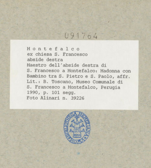 Rückseite von Alinari [https://www.deutsche-digitale-bibliothek.de/content/lizenzen/rv-ez/] Apsisdekoration mit Passionsszenen und HeiligenThronende Madonna mit den heiligen Petrus und Paulus - Gesamtansicht, bh091764_recto. Foto.