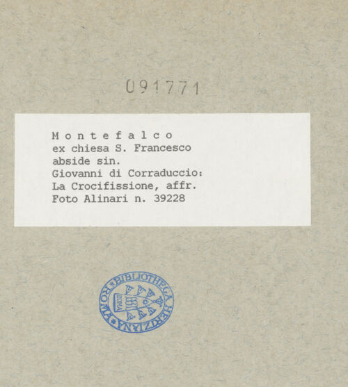 Rückseite von Alinari [https://www.deutsche-digitale-bibliothek.de/content/lizenzen/rv-ez/] Szenen der Passionsgeschichte, Heilige und ProphetenKreuzigung Christi - Detail: Christus am Kreuz, bh091771_recto. Foto.