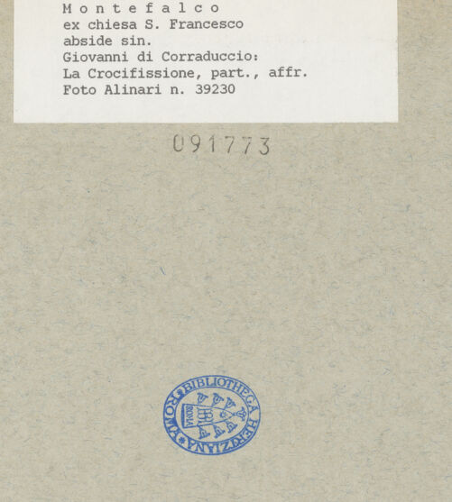 Rückseite von Alinari [https://www.deutsche-digitale-bibliothek.de/content/lizenzen/rv-ez/] Szenen der Passionsgeschichte, Heilige und ProphetenKreuzigung Christi - Detail: heiliger Franziskus und Johannes, bh091773_recto. Foto.