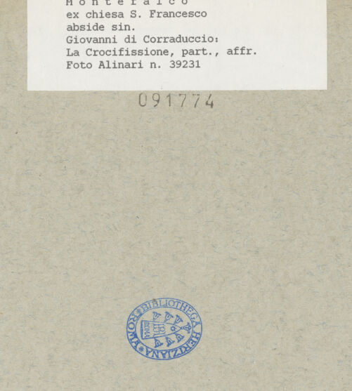 Rückseite von Alinari [https://www.deutsche-digitale-bibliothek.de/content/lizenzen/rv-ez/] Szenen der Passionsgeschichte, Heilige und ProphetenKreuzigung Christi - Detail: linke Figurengruppe, bh091774_recto. Foto.