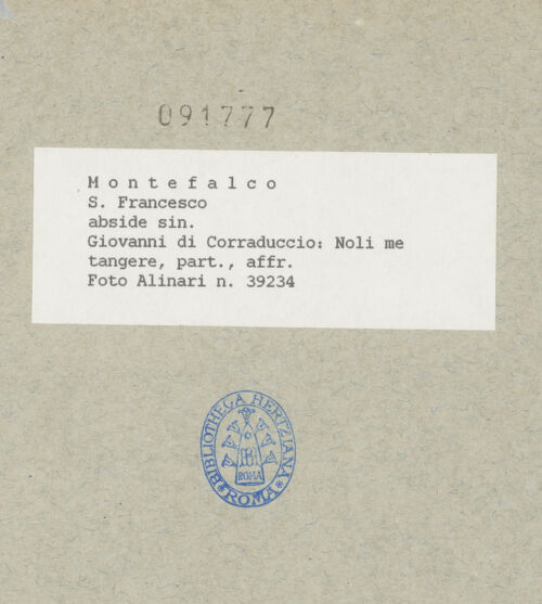 Rückseite von Alinari [https://www.deutsche-digitale-bibliothek.de/content/lizenzen/rv-ez/] Szenen der Passionsgeschichte, Heilige und ProphetenKreuzigung Christi - Detail: Maria Magdalena und Franziskus, bh091777_recto. Foto.