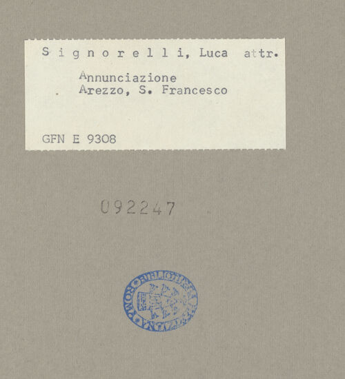 Rückseite von ICCD [https://www.deutsche-digitale-bibliothek.de/content/lizenzen/rv-ez/] Verkündigung - Gesamtansicht, bh092247_recto. Foto.