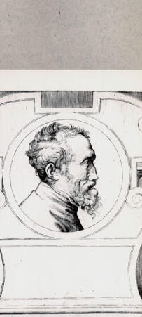 Rückseite von  [http://creativecommons.org/publicdomain/mark/1.0/] Bildnis des Michelangelo - , bh092836. Foto.