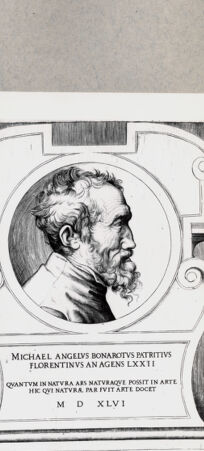 Rückseite von  [http://creativecommons.org/publicdomain/mark/1.0/] Michelangelo (1546) - , bh092837. Foto.