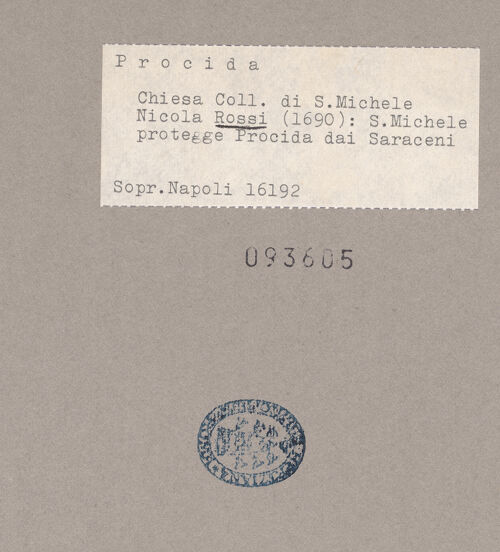 Rückseite von Sopr. BAS NA [https://www.deutsche-digitale-bibliothek.de/content/lizenzen/rv-ez/] Der Erzengel Michael schützt die Insel Procida vor den Sarazenen - Gesamtansicht, bh093605_recto. Foto.