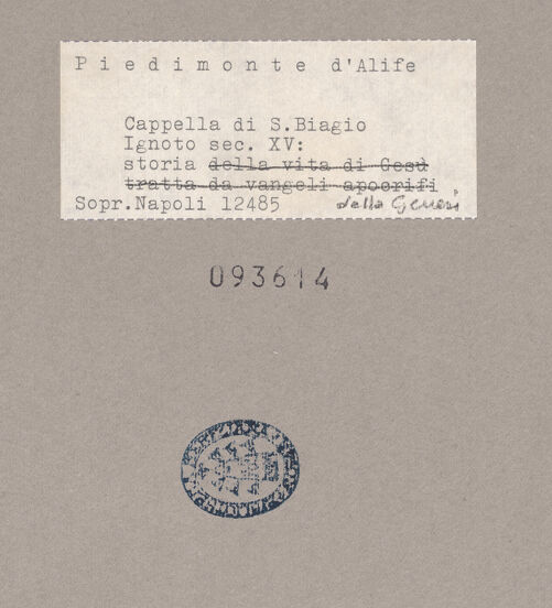 Rückseite von Sopr. BAS NA [https://www.deutsche-digitale-bibliothek.de/content/lizenzen/rv-ez/] Szenen aus der GenesisGott warnt Adam und Eva, nicht von den Früchten des Erkenntnisbaums zu essen - Gesamtansicht, bh093614_recto. Foto.