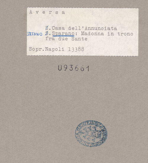 Rückseite von Sopr. BAS NA [https://www.deutsche-digitale-bibliothek.de/content/lizenzen/rv-ez/] Madonna zwischen den heiligen Katharina und Maria Magdalena - Gesamtansicht, bh093661_recto. Foto.