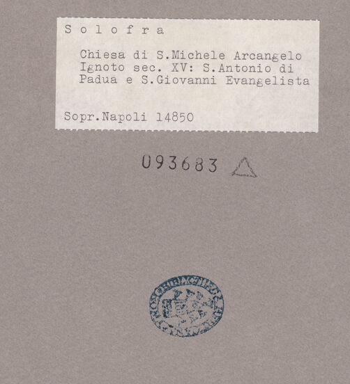 Rückseite von Sopr. BAS NA [https://www.deutsche-digitale-bibliothek.de/content/lizenzen/rv-ez/] Antonius von Padua und Johannes der Evangelist - Gesamtansicht, bh093683_recto. Foto.