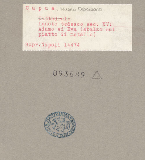 Rückseite von Sopr. BAS NA [https://www.deutsche-digitale-bibliothek.de/content/lizenzen/rv-ez/] Teller mit dem Sündenfall - Gesamtansicht, bh093689_recto. Foto.