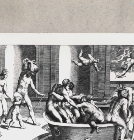 Rückseite von  [http://creativecommons.org/publicdomain/mark/1.0/] Venus, Merkur und Amor beim Bad - , bh094338. Foto.