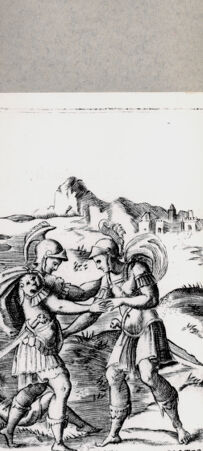 Rückseite von  [http://creativecommons.org/publicdomain/mark/1.0/] Pollux, Castor und der am Boden liegende Eurymnus - , bh094646. Foto.